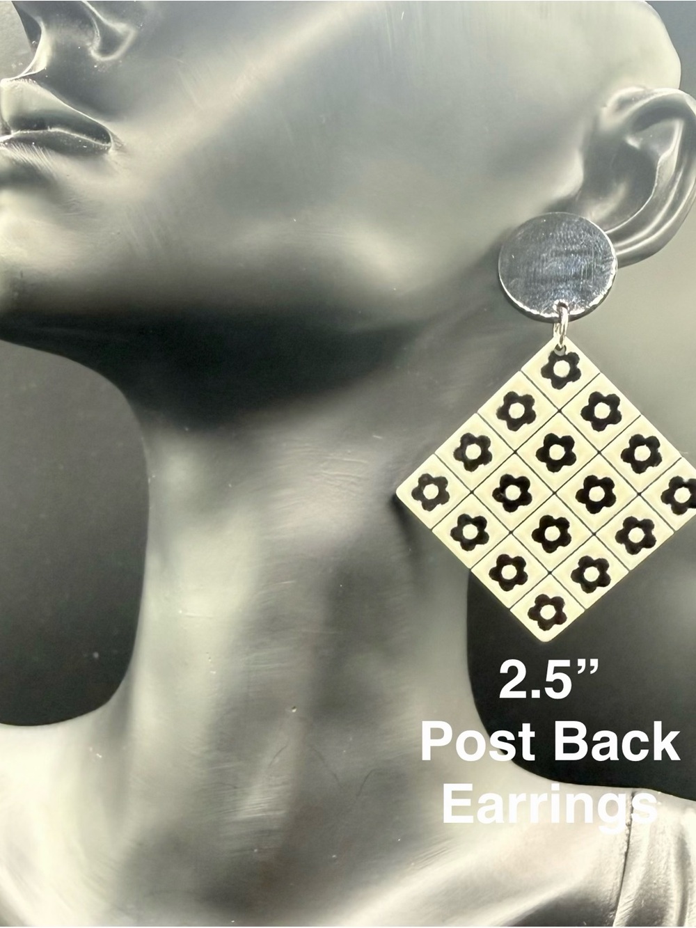 Silver and Black Floral Drop Earrings